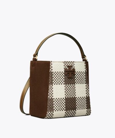 Tory Burch Mcgraw Woven Plaid Small Bucket Bag 20252047 2