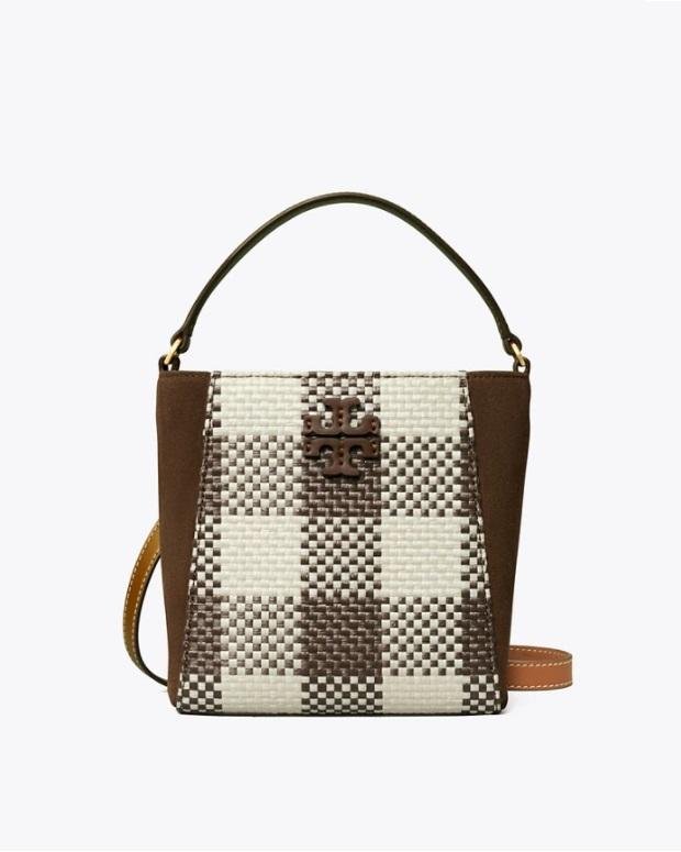 Tory Burch Mcgraw Woven Plaid Small Bucket Bag-20252047
