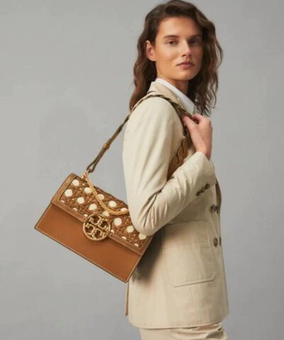 Tory Burch Miller Basket Weave Shoulder Bag In Moose 20251684 1