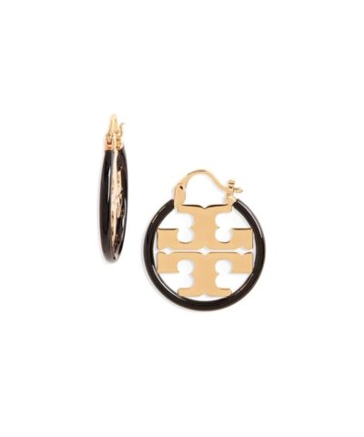 Tory Burch Miller Enamel Small Hoop Earring, Black-20251248