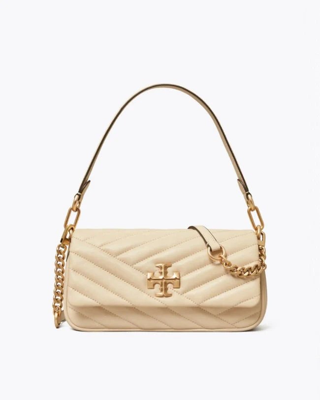Tory Burch New Cream Kira Chevron Small Flap Shoulder Bag-20243232
