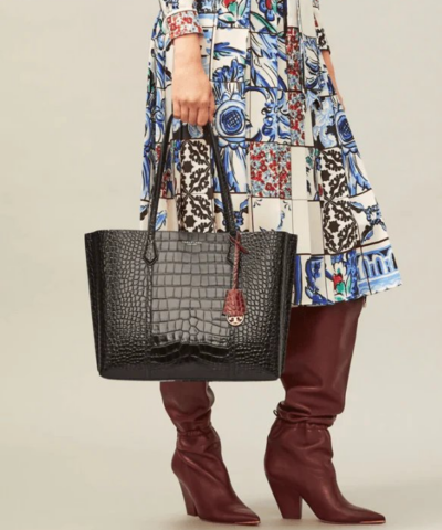 Tory Burch Perry Embossed Triple Compartment Tote Bag Black 20257070 1