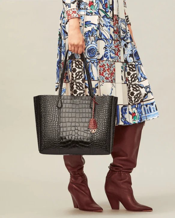 Alternative view of Tory Burch Perry Embossed Triple-Compartment Tote Bag, Black
