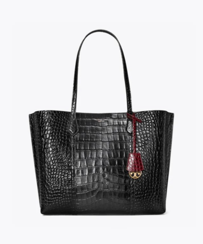 Tory Burch Perry Embossed Triple-Compartment Tote Bag, Black-20257071