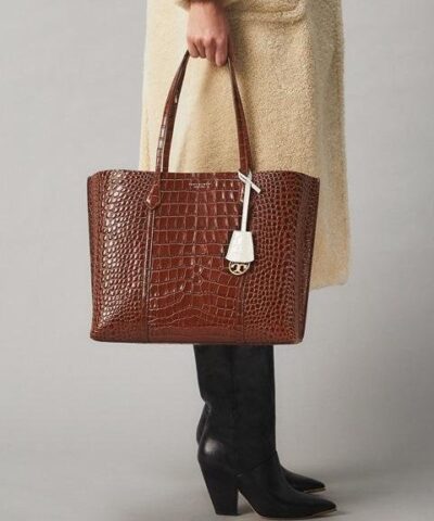 Tory Burch Perry Embossed Triple Compartment Tote Bag Brown 20257050 1