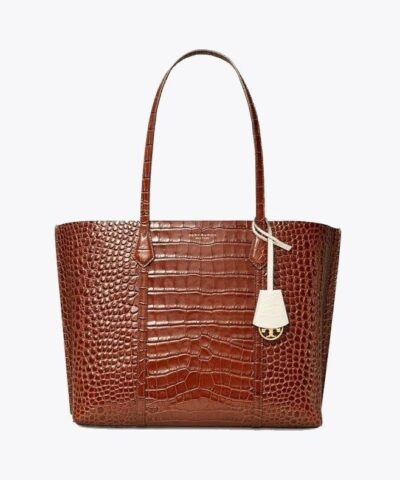 Tory Burch Perry Embossed Triple-Compartment Tote Bag, Brown-20257051