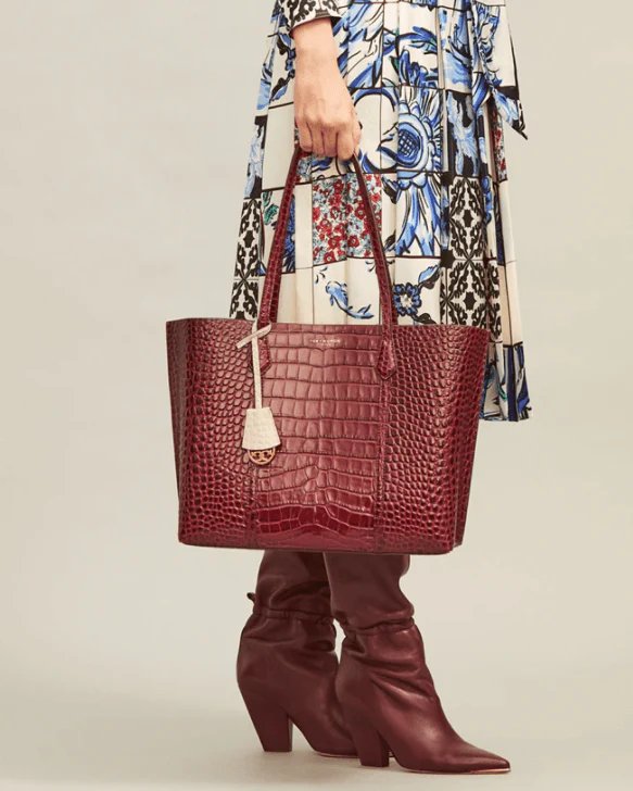 Alternative view of Tory Burch Perry Embossed Triple-Compartment Tote Bag, Claret