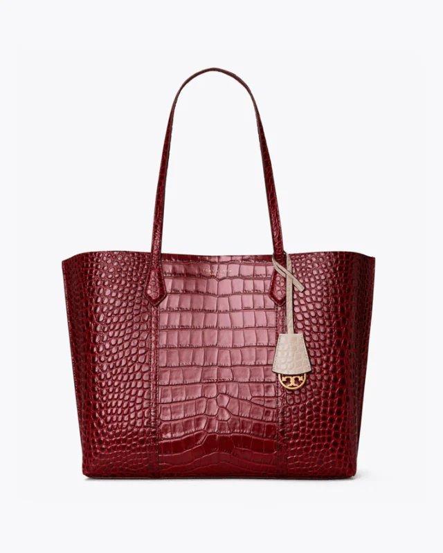 Tory Burch Perry Embossed Triple-Compartment Tote Bag, Claret-20257056