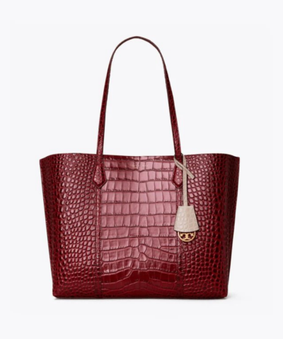 Tory Burch Perry Embossed Triple-Compartment Tote Bag, Claret-20257057