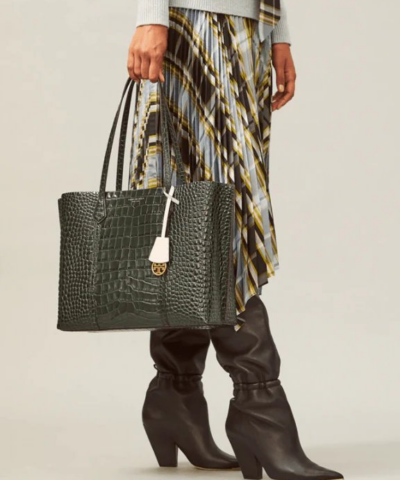 Tory Burch Perry Embossed Triple Compartment Tote Bag Deep Kelp 20257063 1