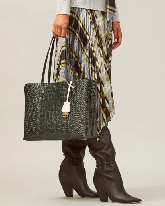Alternative view of Tory Burch Perry Embossed Triple-Compartment Tote Bag, Deep Kelp