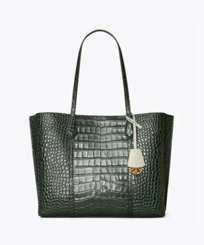 Tory Burch Perry Embossed Triple-Compartment Tote Bag, Deep Kelp-20257063