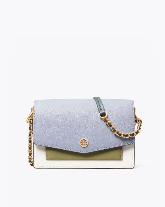 Tory Burch Robinson Color-Block Mini Shoulder Bag, Cloud Blue-20257043