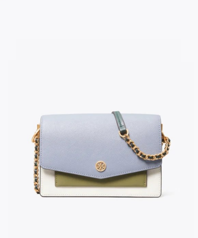 Tory Burch Robinson Color-Block Mini Shoulder Bag, Cloud Blue-20257044