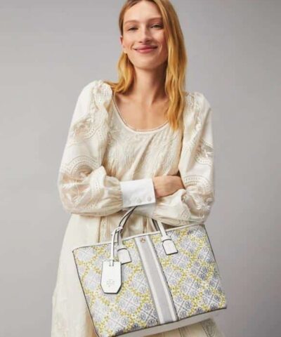 Tory Burch T Monogram Floral Vine Small Top Zip Tote Bag In Ivory 20252026 1