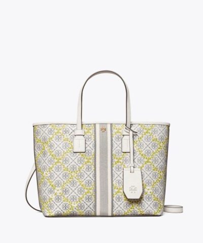 Tory Burch T Monogram Floral Vine Small Top-Zip Tote Bag In Ivory-20252027