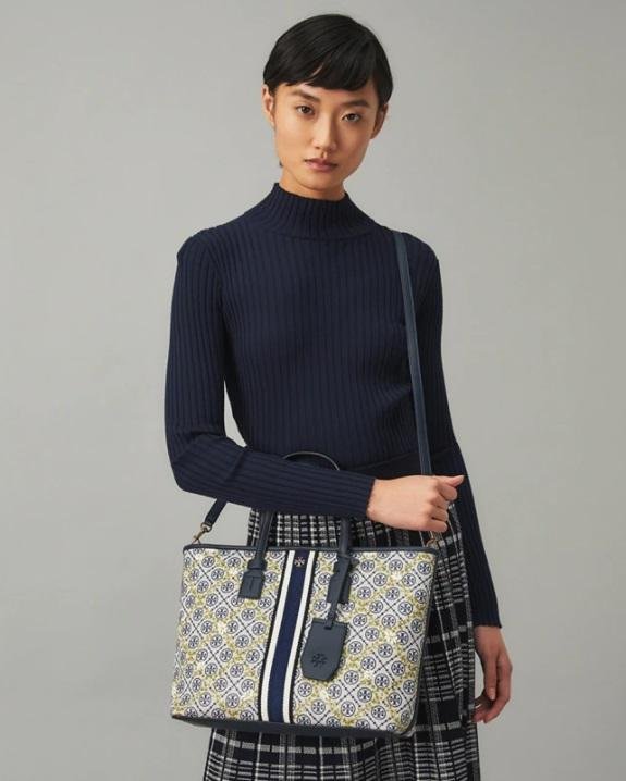 Alternative view of Tory Burch T Monogram Floral Vine Small Top-Zip Tote Bag In Navy