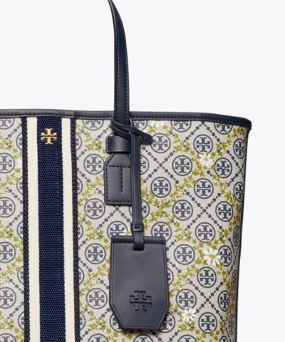 Tory Burch T Monogram Floral Vine Small Top Zip Tote Bag In Navy 20252019 4