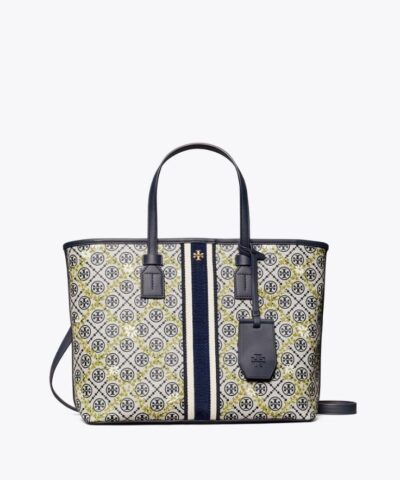 Tory Burch T Monogram Floral Vine Small Top-Zip Tote Bag In Navy-20252019