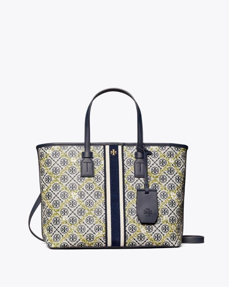 Tory Burch T Monogram Floral Vine Small Top-Zip Tote Bag In Navy-20252019