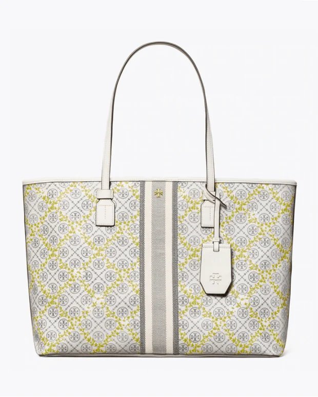 Tory Burch T Monogram Floral Vine Top-Zip Tote Bag In Ivory-20252012