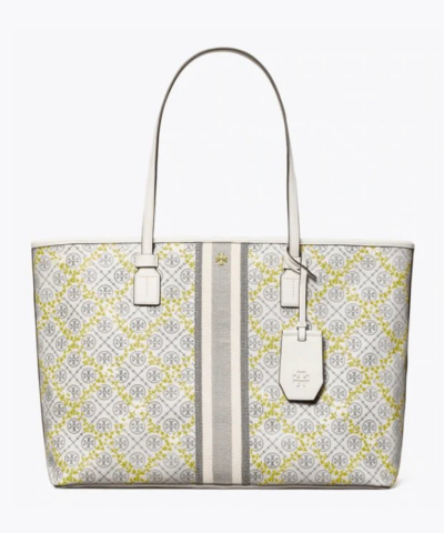 Tory Burch T Monogram Floral Vine Top-Zip Tote Bag In Ivory-20252013