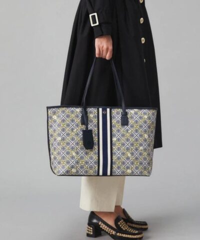 Tory Burch T Monogram Floral Vine Top Zip Tote Bag In Navy 20252005 1