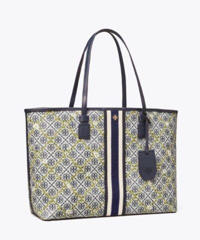 Tory Burch T Monogram Floral Vine Top Zip Tote Bag In Navy 20252005 2