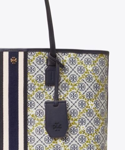 Tory Burch T Monogram Floral Vine Top Zip Tote Bag In Navy 20252005 4