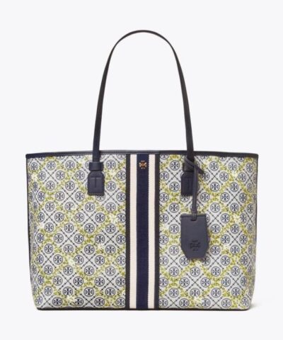Tory Burch T Monogram Floral Vine Top-Zip Tote Bag In Navy-20252006