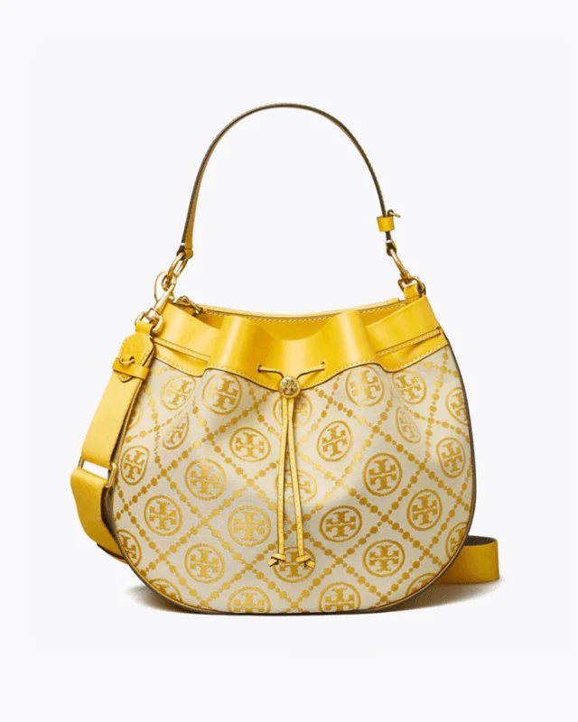 Tory Burch T Monogram Jacquard Drawstring Hobo, Goldfinch-20257107
