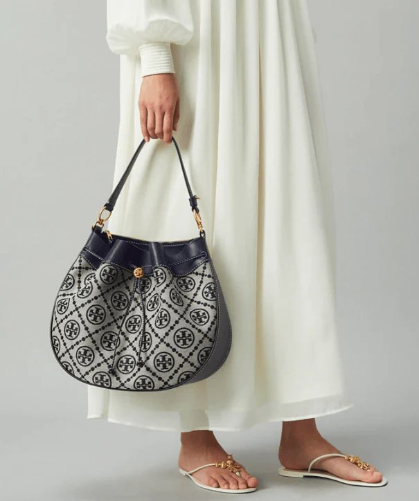 Alternative view of Tory Burch T Monogram Jacquard Drawstring Hobo, Tory Navy