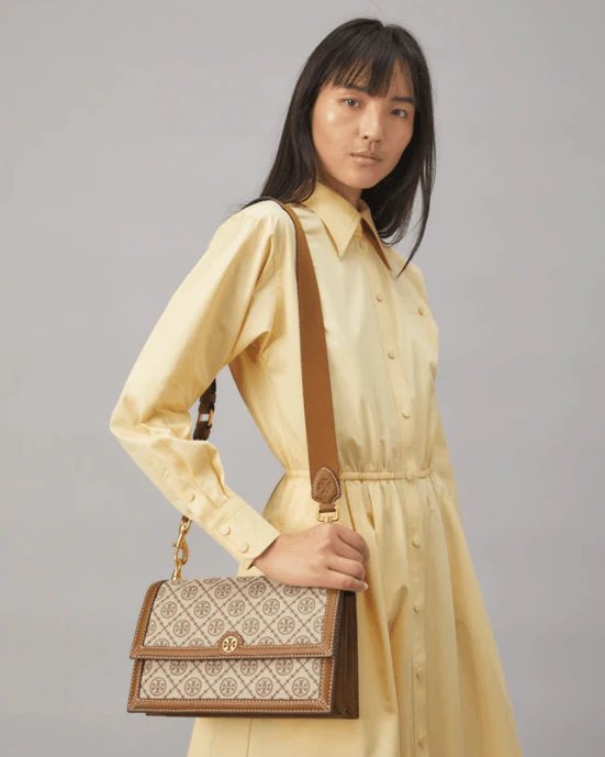 Alternative view of Tory Burch T Monogram Jacquard Shoulder Bag, Hazelnut