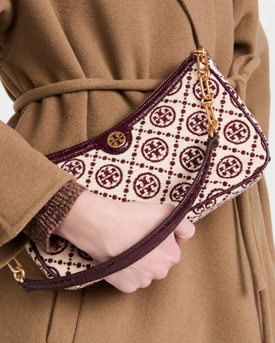 Alternative view of Tory Burch T Monogram Jacquard Studio Bag In Claret/New Cream