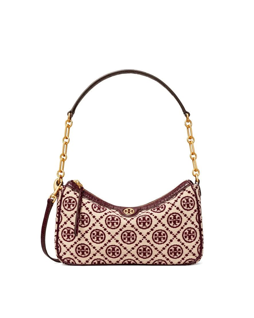 Tory Burch T Monogram Jacquard Studio Bag In Claret/New Cream-20243239