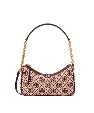 Tory Burch T Monogram Jacquard Studio Bag In Claret/New Cream-20243240