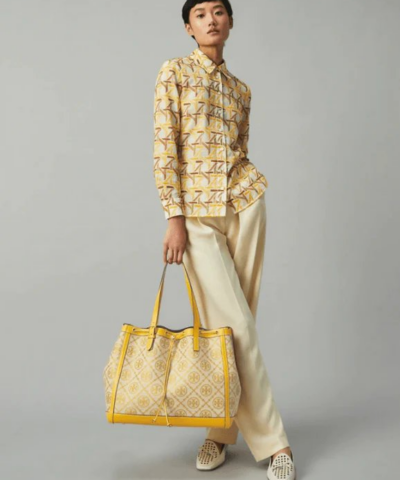 Tory Burch T Monogram Jacquard Tote Bag Goldfinch 20257155 1