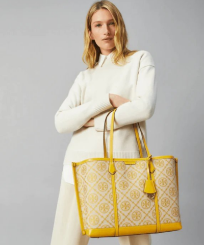 Tory Burch T Monogram Jacquard Triple Compartment Tote Goldfinch 20257092 1