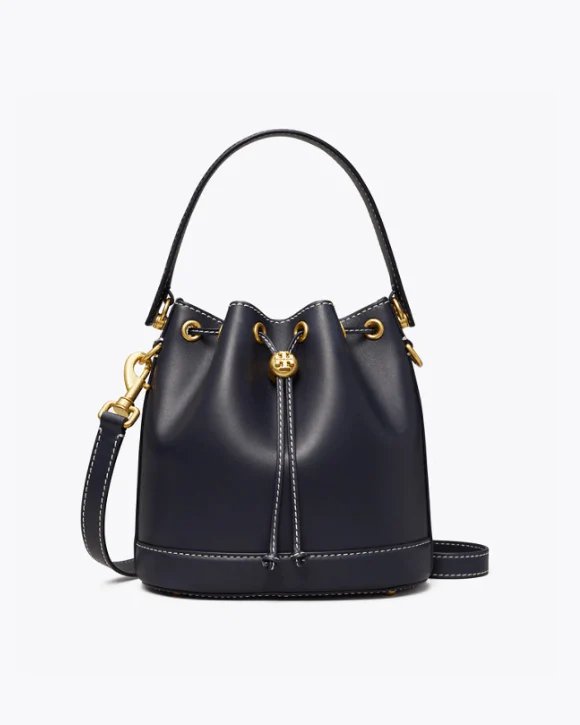 Tory Burch T Monogram Leather Bucket Bag, Black-20258089