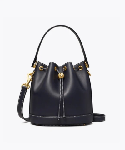 Tory Burch T Monogram Leather Bucket Bag, Black-20258090