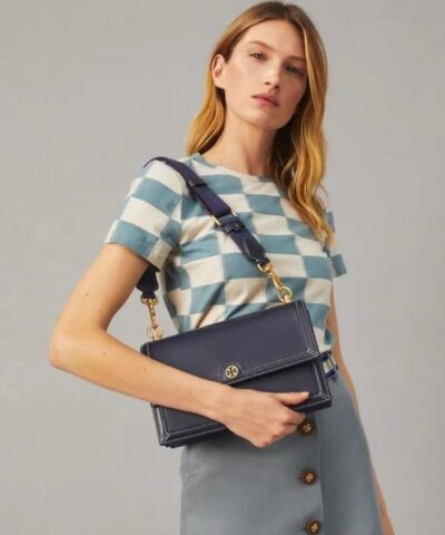 Tory Burch T Monogram Leather Shoulder Bag In Midnight 20251698 1