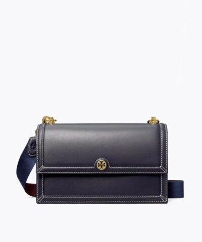Tory Burch T Monogram Leather Shoulder Bag In Midnight-20251698
