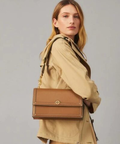 Tory Burch T Monogram Leather Shoulder Bag In Moose 20251705 1