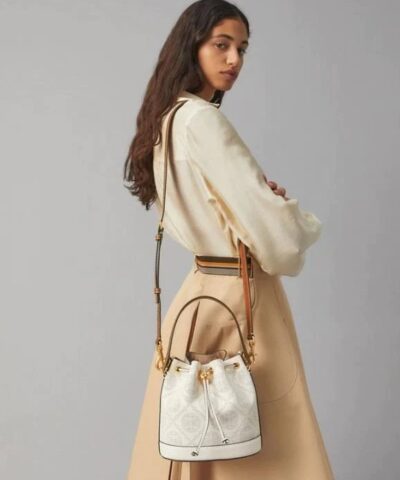 Tory Burch T Monogram Perforated Leather Bucket Bag 20251651 1
