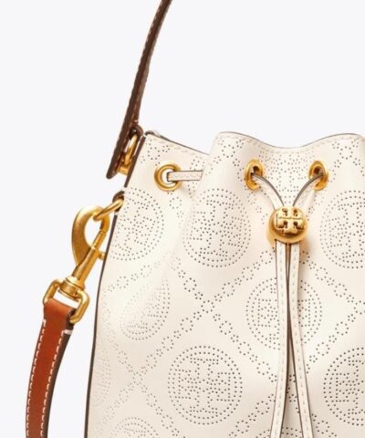 Tory Burch T Monogram Perforated Leather Bucket Bag 20251651 5