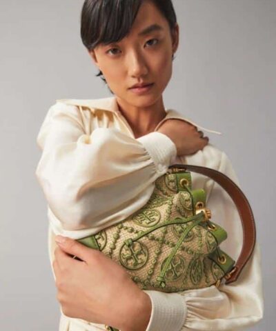 Tory Burch T Monogram Straw Bucket Bag In Natural Shiso 20251883 1