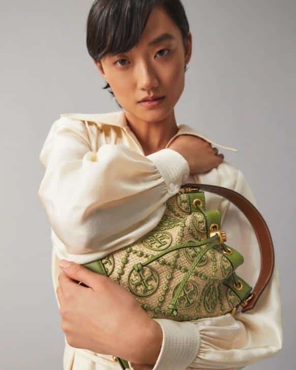 Alternative view of Tory Burch T Monogram Straw Bucket Bag In Natural / Shiso