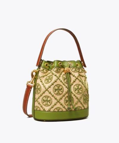 Tory Burch T Monogram Straw Bucket Bag In Natural Shiso 20251883 2