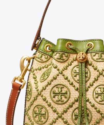 Tory Burch T Monogram Straw Bucket Bag In Natural Shiso 20251883 5