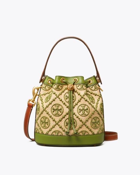Tory Burch T Monogram Straw Bucket Bag In Natural / Shiso-20251883
